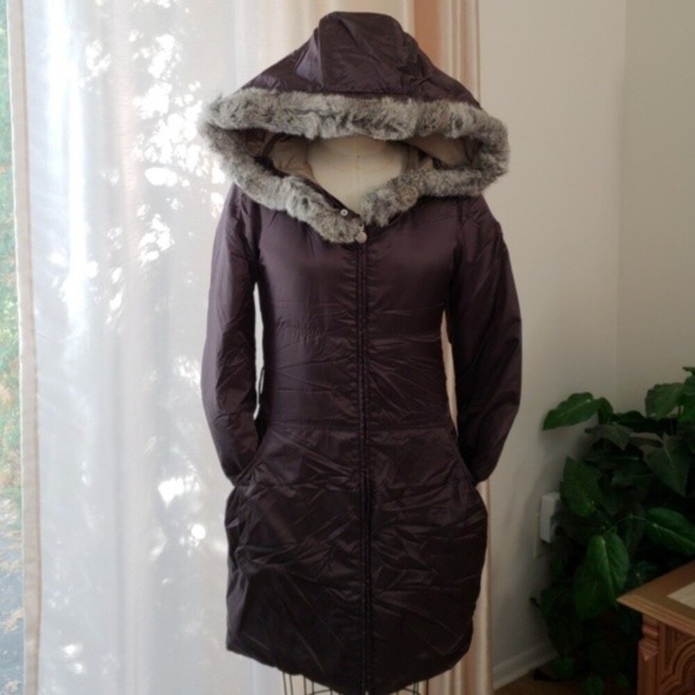 Emporio Armani Brown Fur Lined Chic Edgy Feminine Cozy Down Puffer Size Small
